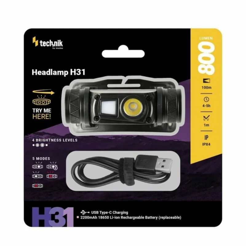 Technik MT-H31 Čelovka H31 (nabíjateľná) OSRAM P9 LED + červené svetlo + USB-C