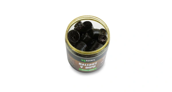 Nikl Black halibut pelety v dipu Devill Krill 15+20mm, 250ml 3