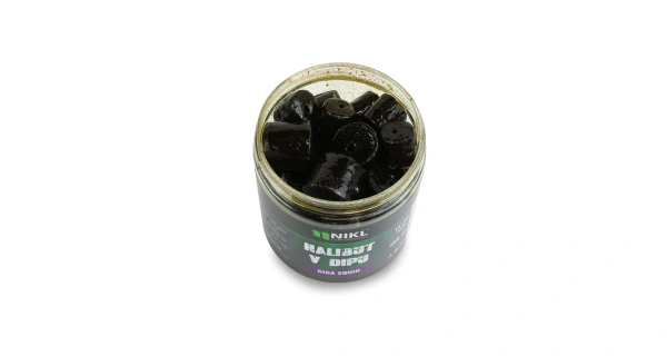 Nikl Black halibut pelety v dipu Giga Squid 15+20mm, 250ml 1