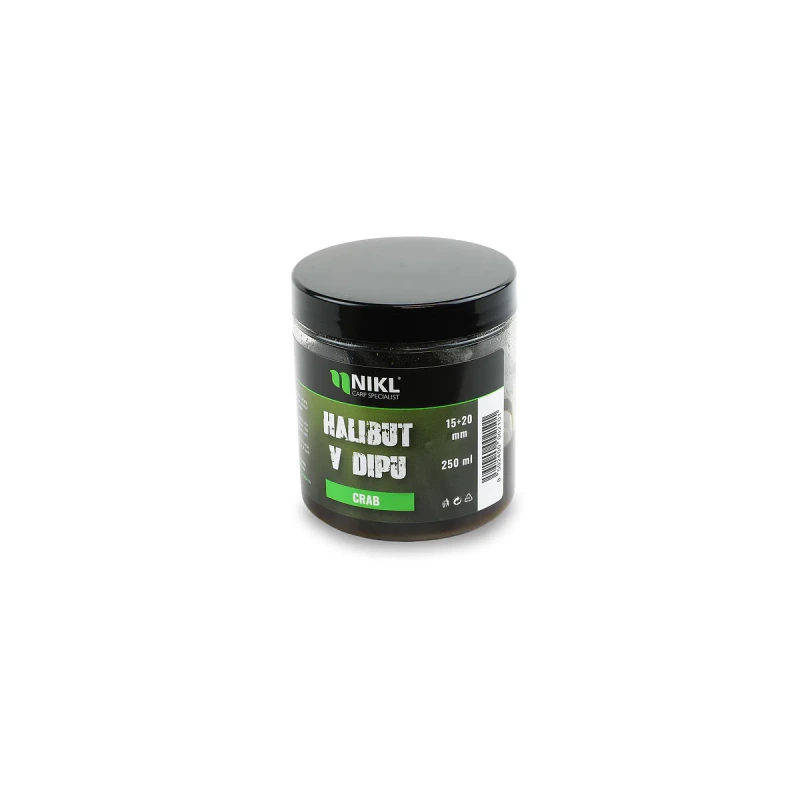 Nikl Black halibut pelety v dipu Crab 15+20mm, 250ml