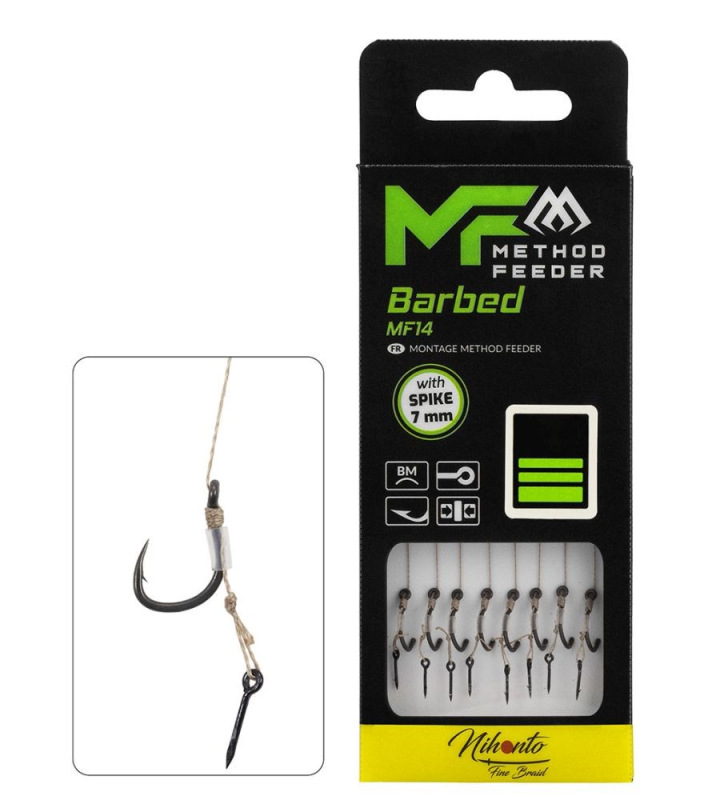 Mikado Nadväzec Feederový MF14 Braided S Ihlou Barbed 8 ks 10 cm - 0,18 mm Veľ. 4