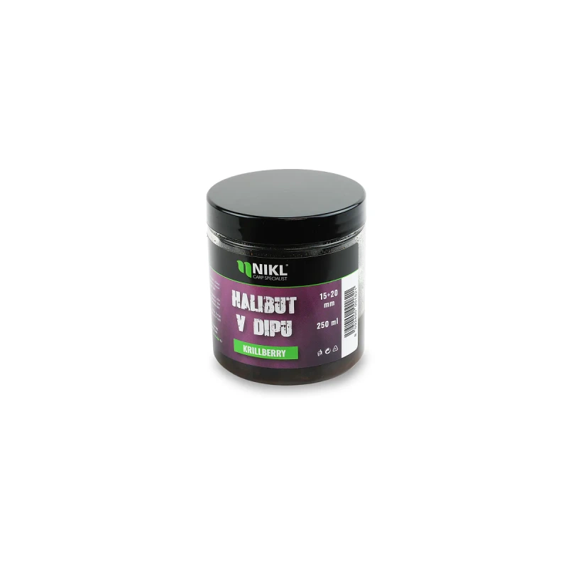 Nikl Black halibut pelety v dipu Krill Berry 15+20mm, 250ml